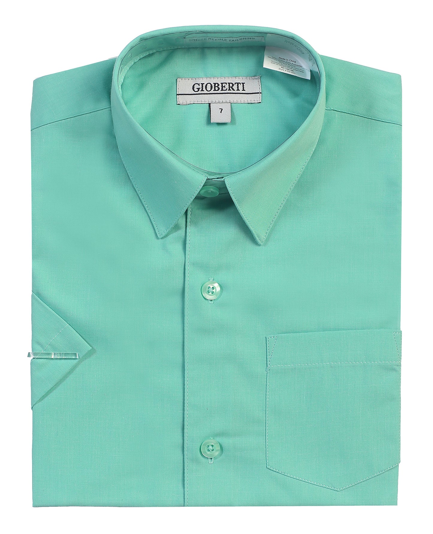 DS-85S Boy's Short Sleeve Solid Dress Shirt IN 6 CLORS (BURG-L BLUE-IVORY-GREEN-MINT-TEAL) SIZE 4-18