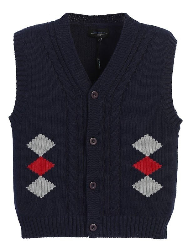 SW-5 CARDIGAN KNITTED VEST DIAMOND PRINT - 3 COLORS - SIZE 2-18