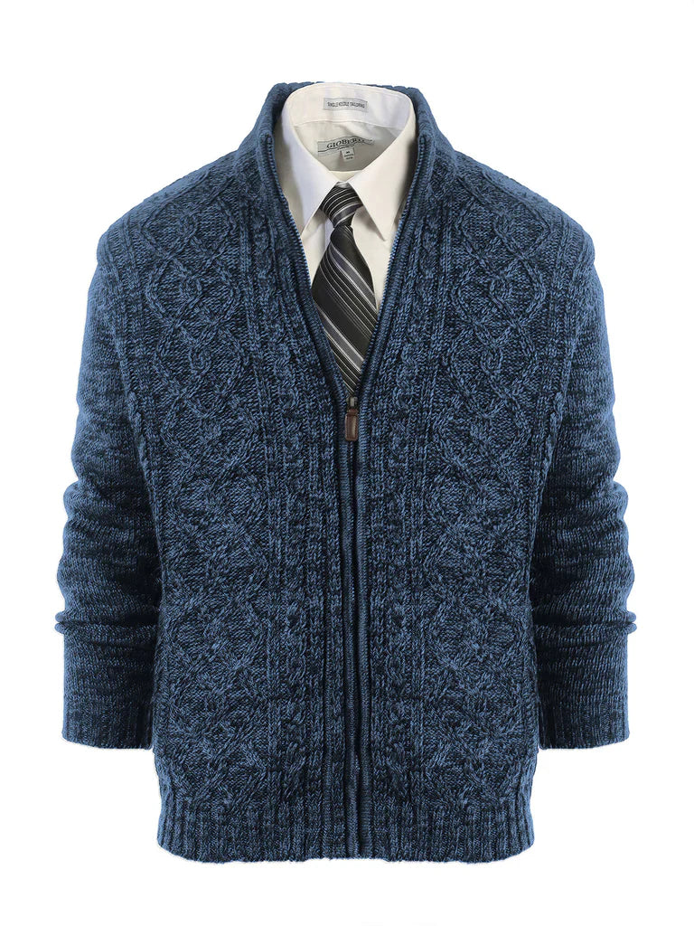 AF-1203 MEN'S CARDIGAN TWISTED FULL ZIP KNITTED SWEATER