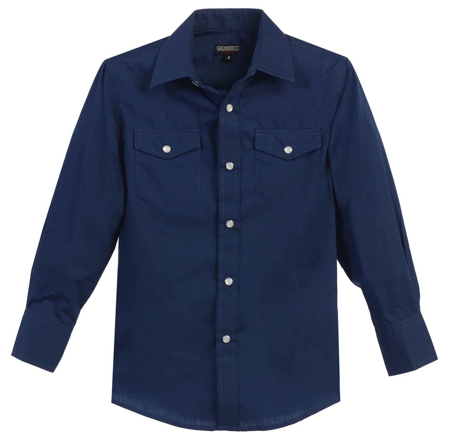 LS-85W-Boy's Casual Western Solid Long Sleeve Shirt with Pearl Snaps - 5 COLORS( ROYAL BLUE-NAVY-IVORY-GRAY-BLACK ) SIZE 4-18