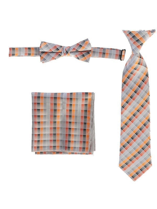 CTS-BOYS-3 PC SET-CHECKERED-TIE-BOWTIE-P SQ-15 COLORS-SIZE 2-4 AND 5-7 AND 8-18