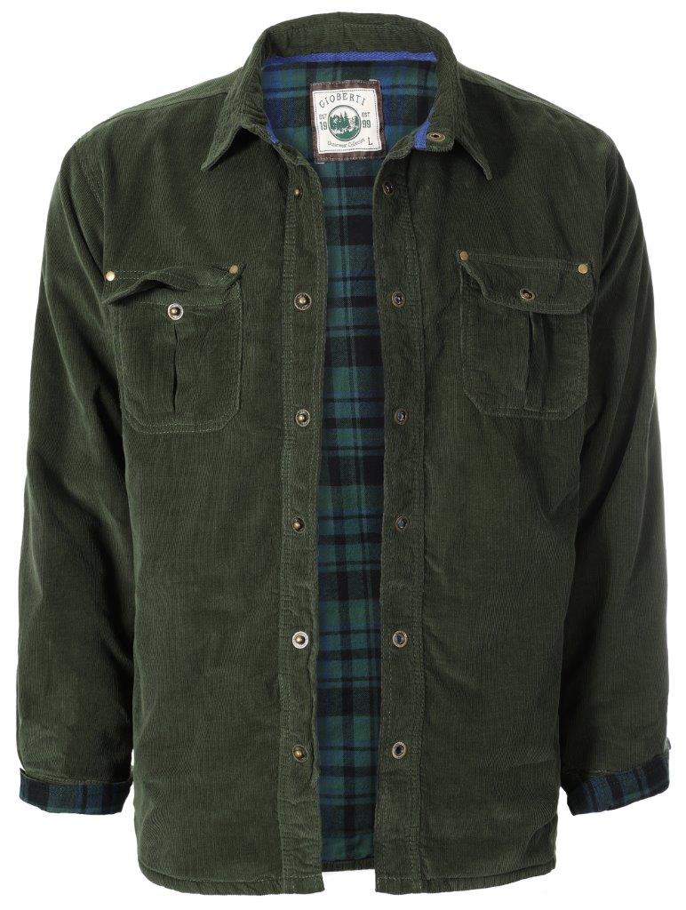 CJ-95 MEN'S CORDUROY LONG SLEEVE BUTTON DOWN SHIRT JACKET WITH FLANNEL LINING
