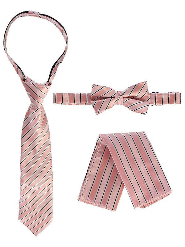 RTS-BOYS-3 PC SET-CTRIPED-TIE-BOWTIE-P SQ-17 COLORS-SIZE 2-4 AND 5-7 AND 8-18
