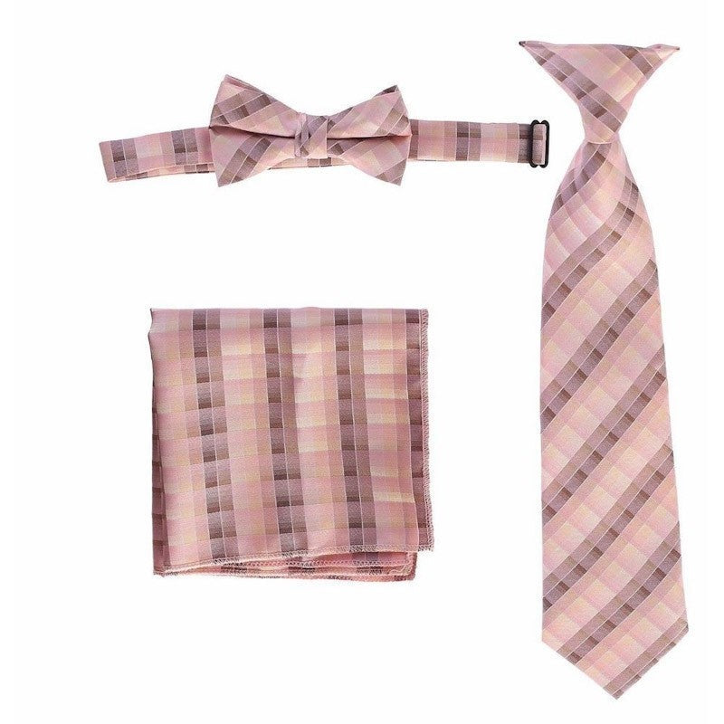CTS-BOYS-3 PC SET-CHECKERED-TIE-BOWTIE-P SQ-15 COLORS-SIZE 2-4 AND 5-7 AND 8-18