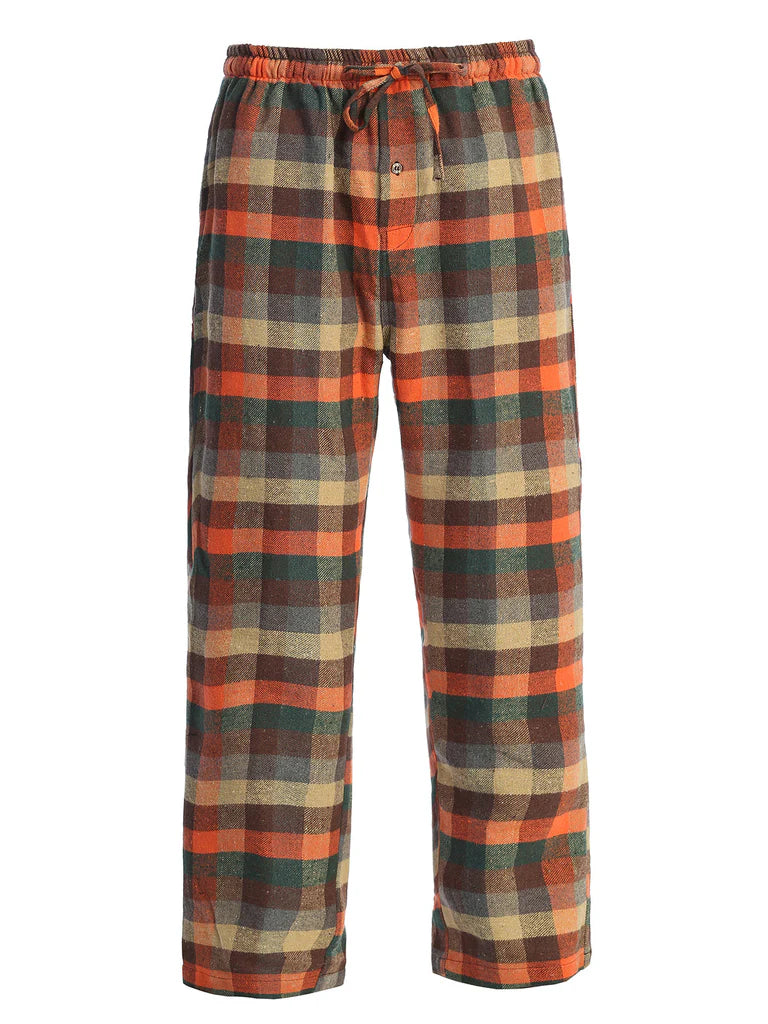 PJ-92 Men's Yarn Dye Brushed Flannel Pajama Pants, Elastic Waist