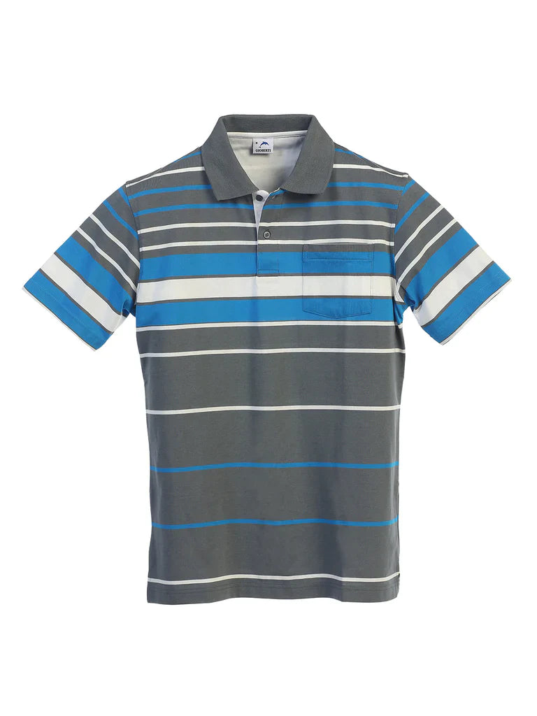 PS-932 Men's Striped Polo Shirt w/ Pocket
