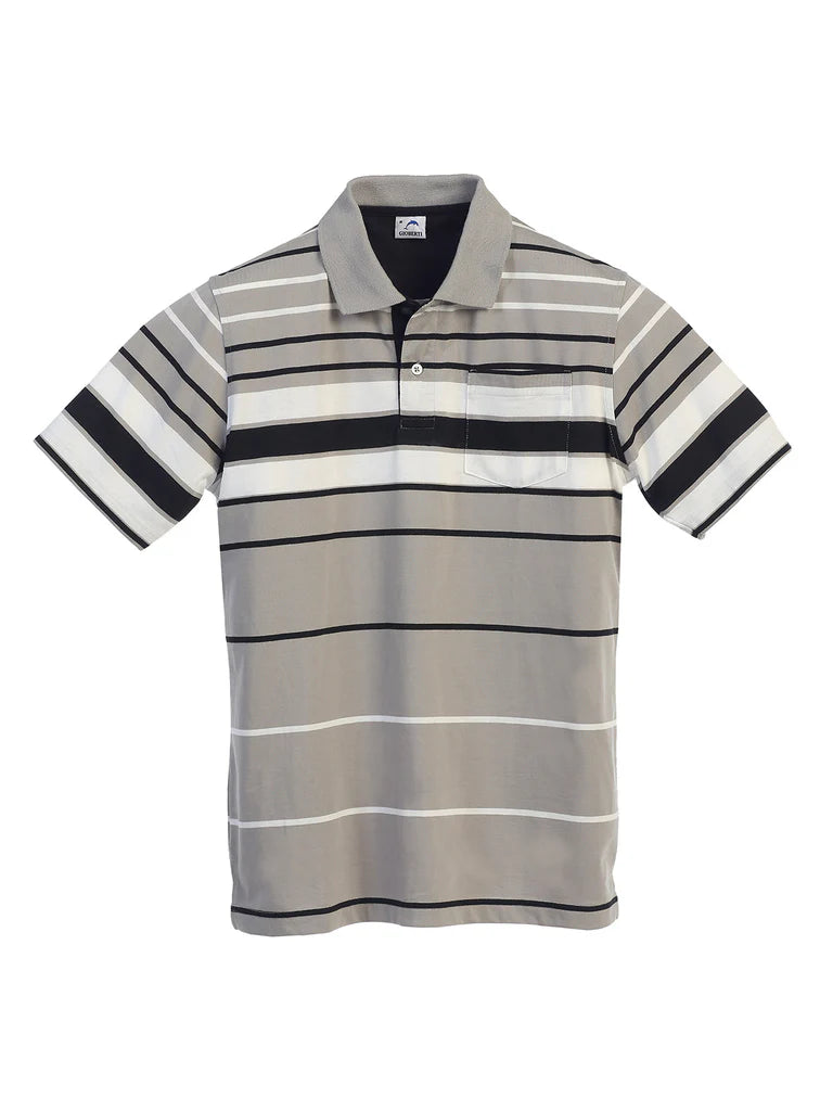 PS-932 Men's Striped Polo Shirt w/ Pocket