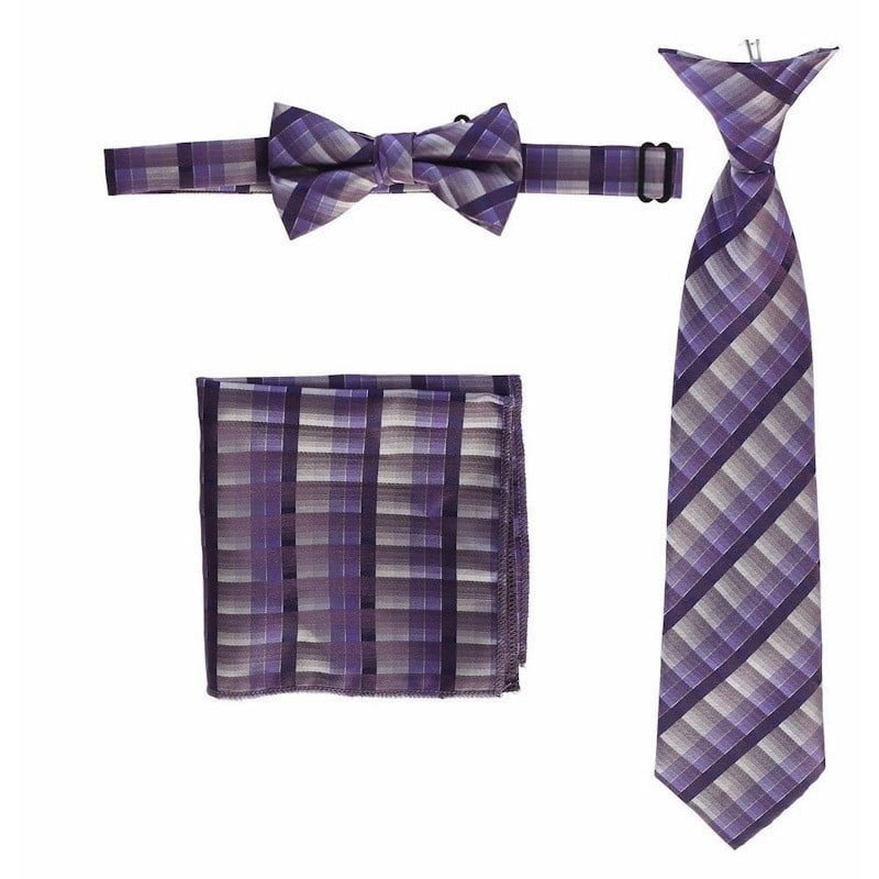 CTS-BOYS-3 PC SET-CHECKERED-TIE-BOWTIE-P SQ-15 COLORS-SIZE 2-4 AND 5-7 AND 8-18