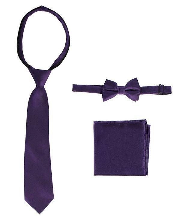 STS-BOYS-3 PC SET-SOLID-TIE-BOWTIE-P SQ-20 COLORS-SIZE 2-4 AND 5-7 AND 8-18