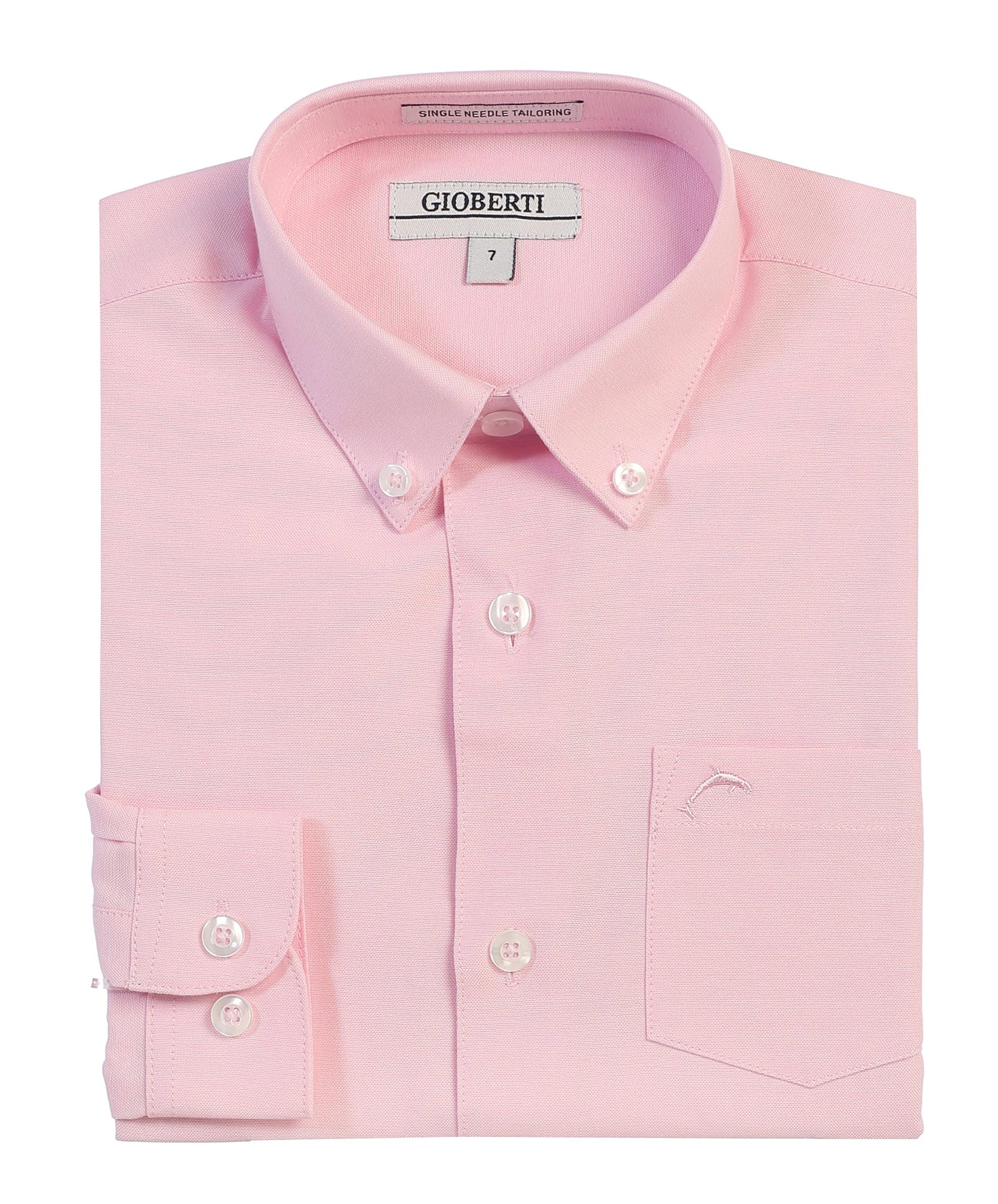 DSX-85 Boy's Oxford Long Sleeve Dress Shirt 6 COLORS (L BLUE-WHITE-PINK-AQUA-BLACK-YELLOW) SIZE 4-18