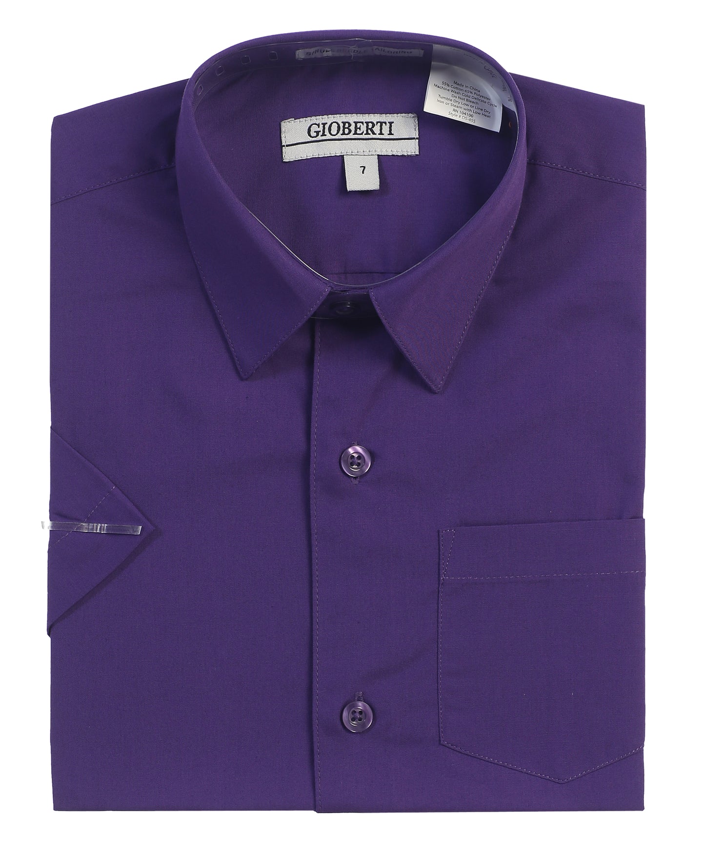 DS-85S Boy's Short Sleeve Solid Dress Shirt IN 7 CLORS (R BLUE-CORAL-PINK-TEAL GREEN-PURPLE-RED-TURQ) SIZE 4-18) SIZE 4-18