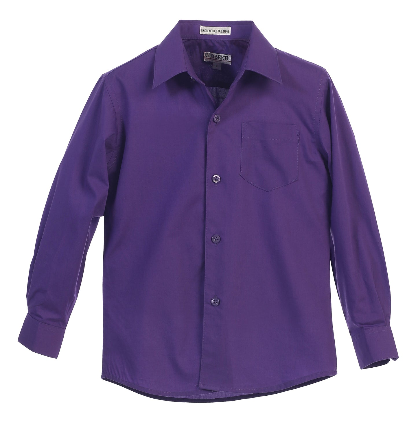 DS-85 Boys Long Sleeve Solid Dress ShirtIN 7 COLORS ( WHITE-BLACK-GREEN-R BLUE-KHAKI-L BLUE-PURPLE ) SIZE 2-18