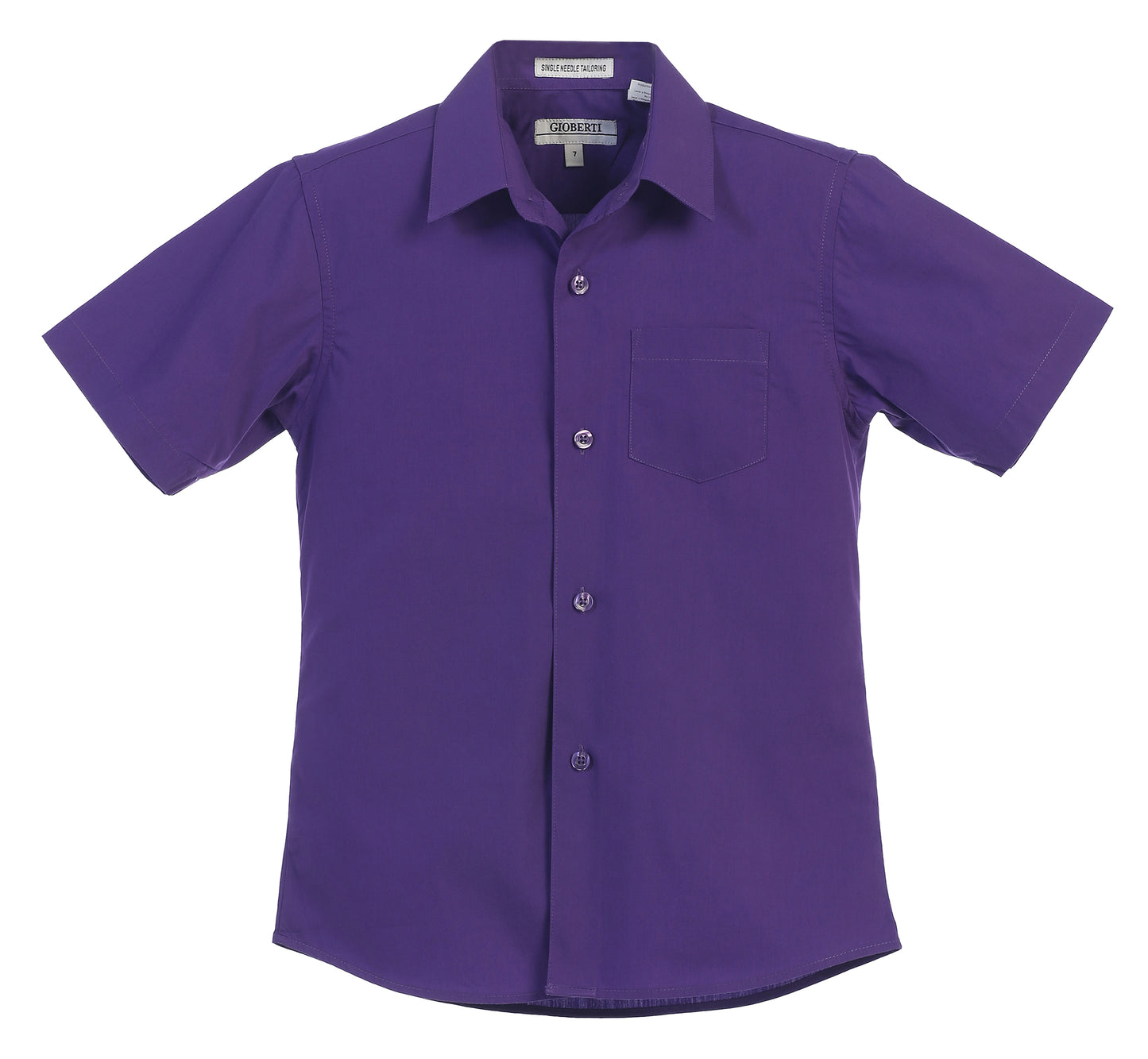 DS-85S Boy's Short Sleeve Solid Dress Shirt IN 7 CLORS (R BLUE-CORAL-PINK-TEAL GREEN-PURPLE-RED-TURQ) SIZE 4-18) SIZE 4-18