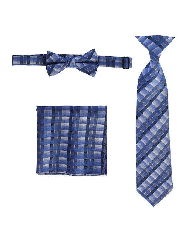 CTS-BOYS-3 PC SET-CHECKERED-TIE-BOWTIE-P SQ-15 COLORS-SIZE 2-4 AND 5-7 AND 8-18