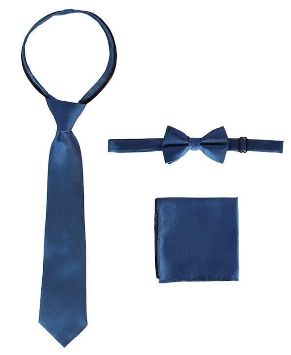 STS-BOYS-3 PC SET-SOLID-TIE-BOWTIE-P SQ-20 COLORS-SIZE 2-4 AND 5-7 AND 8-18