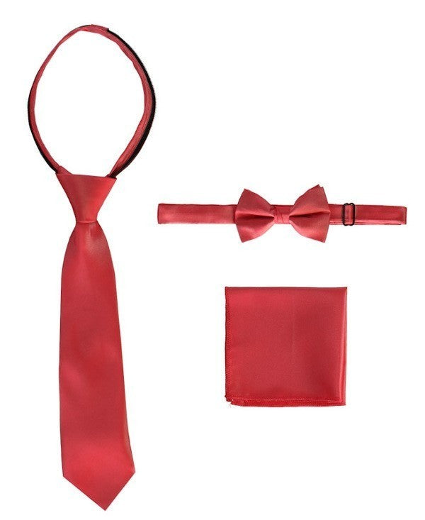 STS-BOYS-3 PC SET-SOLID-TIE-BOWTIE-P SQ-20 COLORS-SIZE 2-4 AND 5-7 AND 8-18