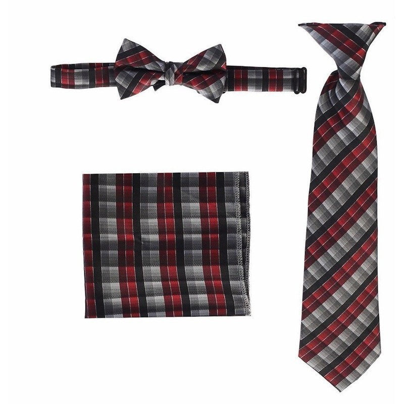 CTS-BOYS-3 PC SET-CHECKERED-TIE-BOWTIE-P SQ-15 COLORS-SIZE 2-4 AND 5-7 AND 8-18