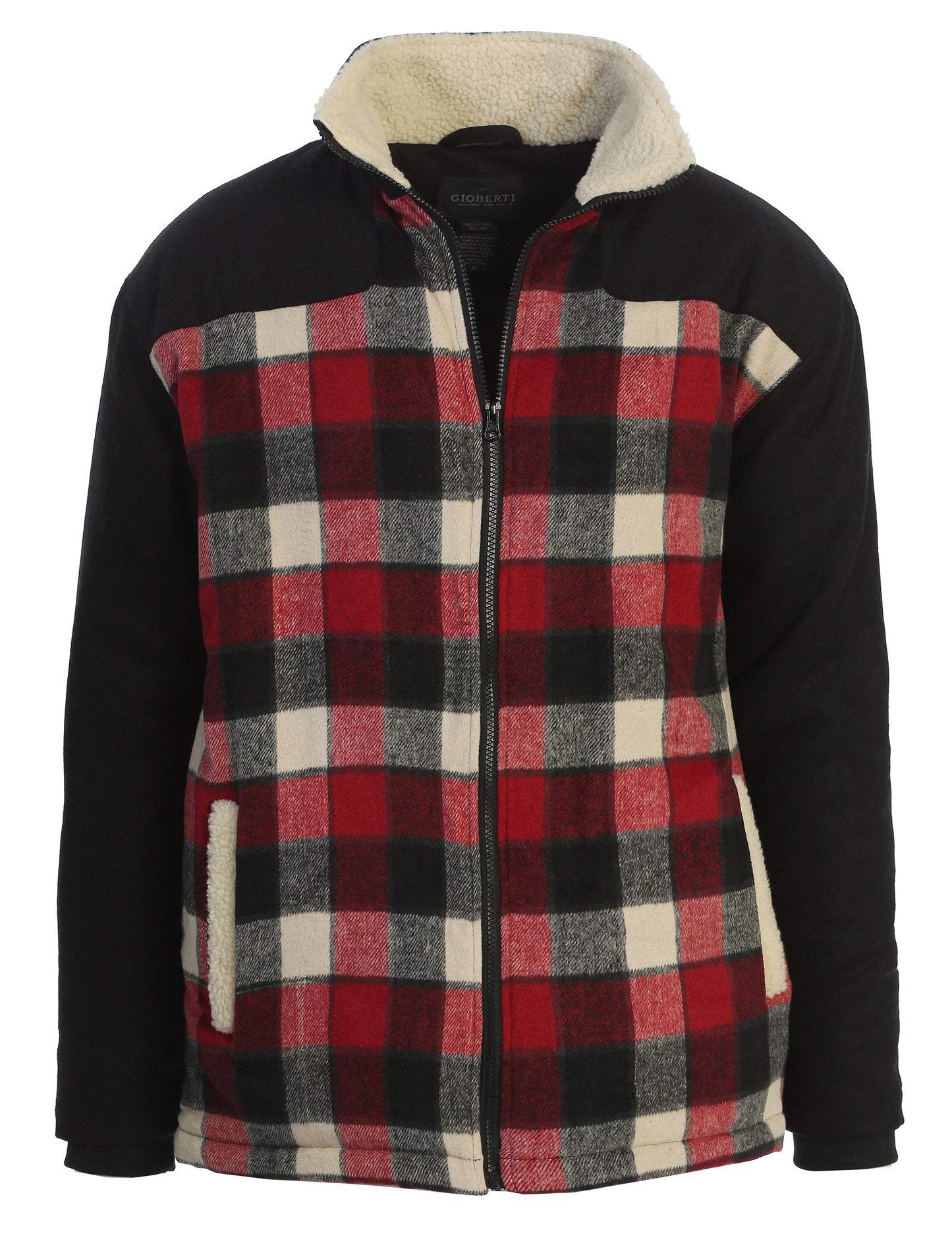 JA-902Men's Full Zip Wool-Like Plaid Jacket with Warm Cozy Inner Padding and Sherpa Collar