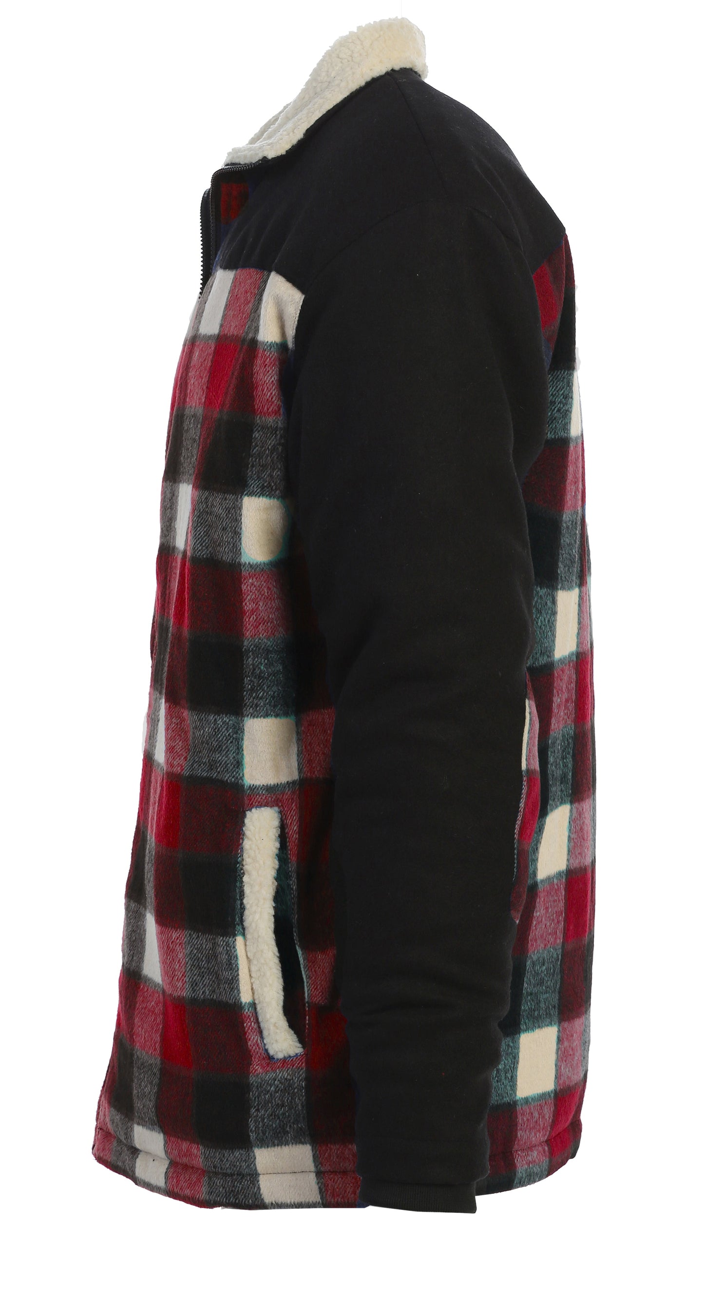 JA-902Men's Full Zip Wool-Like Plaid Jacket with Warm Cozy Inner Padding and Sherpa Collar