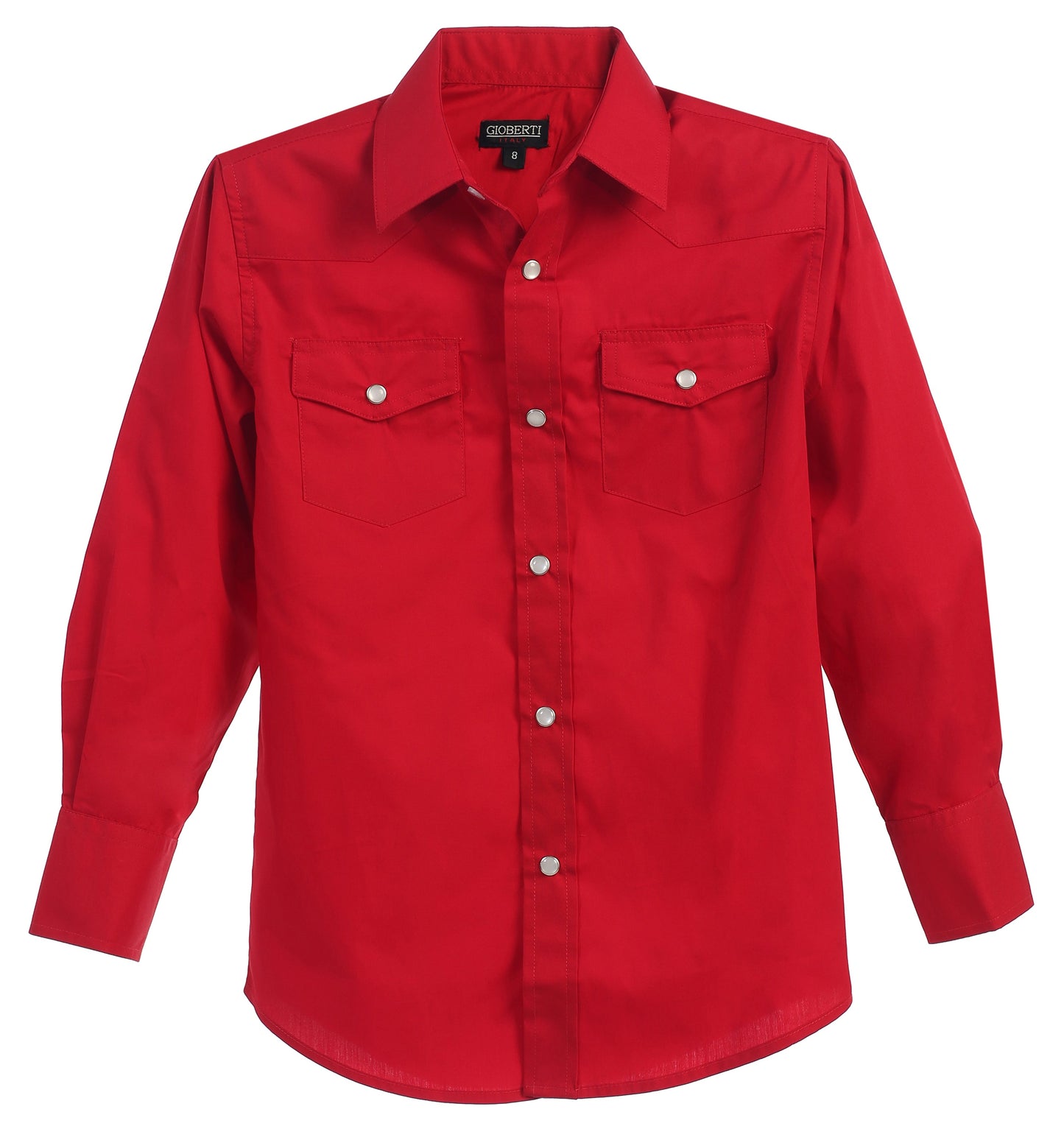 LS-85W-Boy's Casual Western Solid Long Sleeve Shirt with Pearl Snaps - 6 COLORS( RED-TURQ-BROWN-BURG-LIGHT BLUE-WHITE ) SIZE 4-18