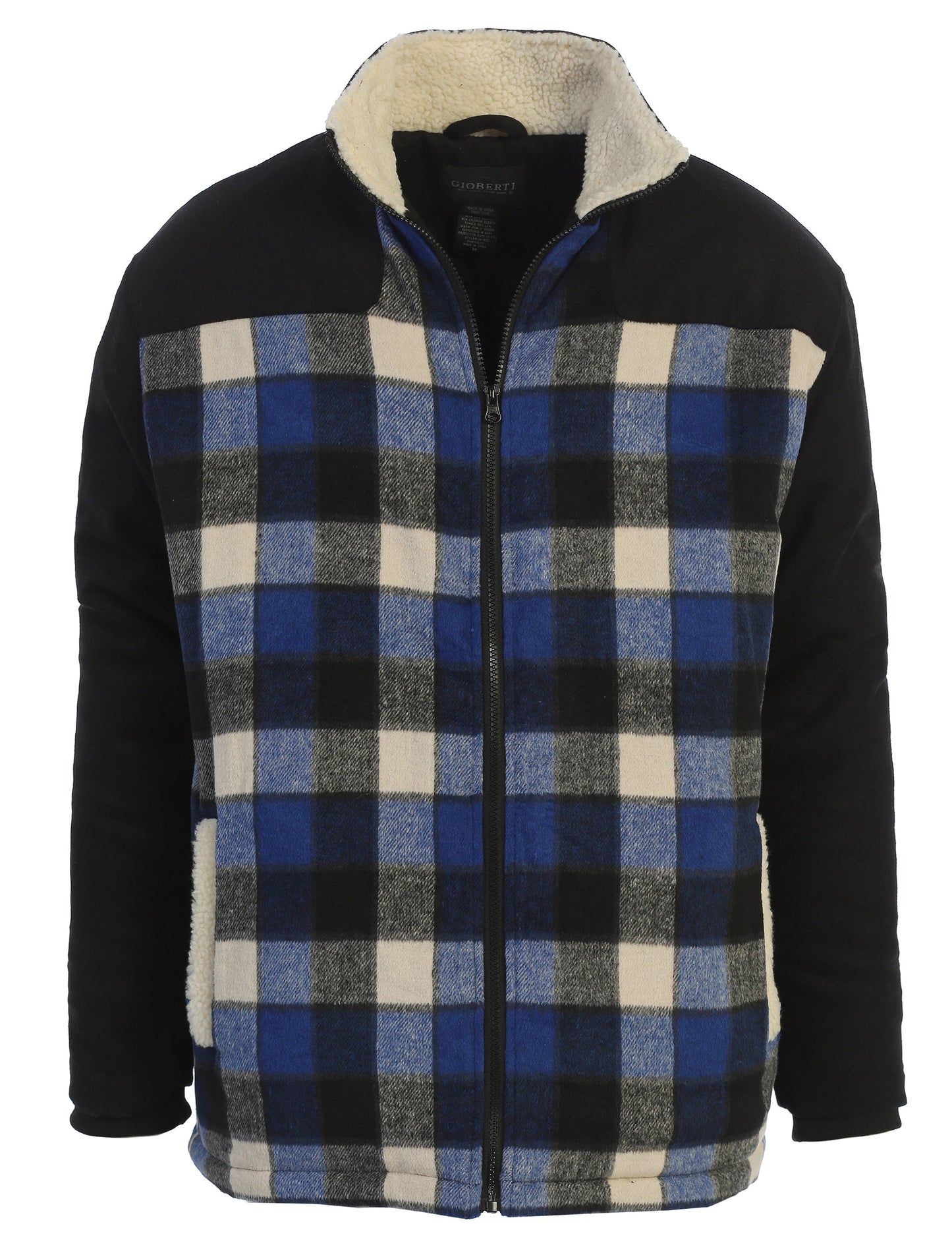 JA-902Men's Full Zip Wool-Like Plaid Jacket with Warm Cozy Inner Padding and Sherpa Collar