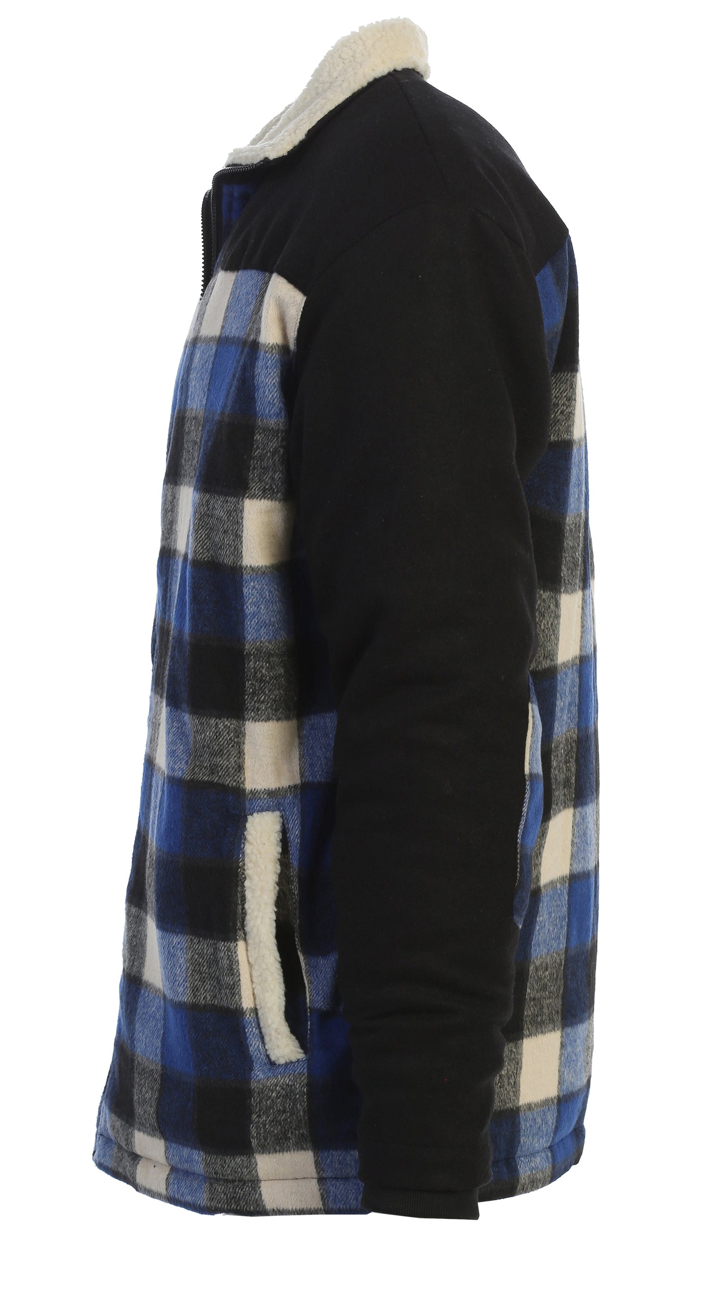JA-902Men's Full Zip Wool-Like Plaid Jacket with Warm Cozy Inner Padding and Sherpa Collar