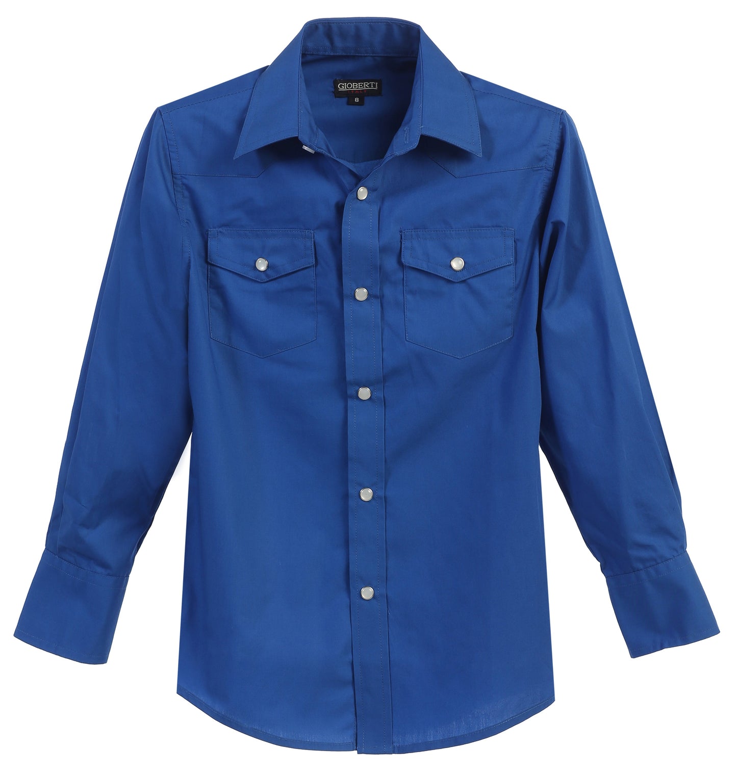 LS-85W-Boy's Casual Western Solid Long Sleeve Shirt with Pearl Snaps - 5 COLORS( ROYAL BLUE-NAVY-IVORY-GRAY-BLACK ) SIZE 4-18