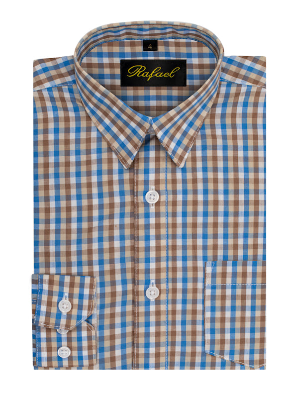 S701 BOYS CHECKERED FORMAL DRESS SHIRT IN 6 COLORS SIZE 2-20