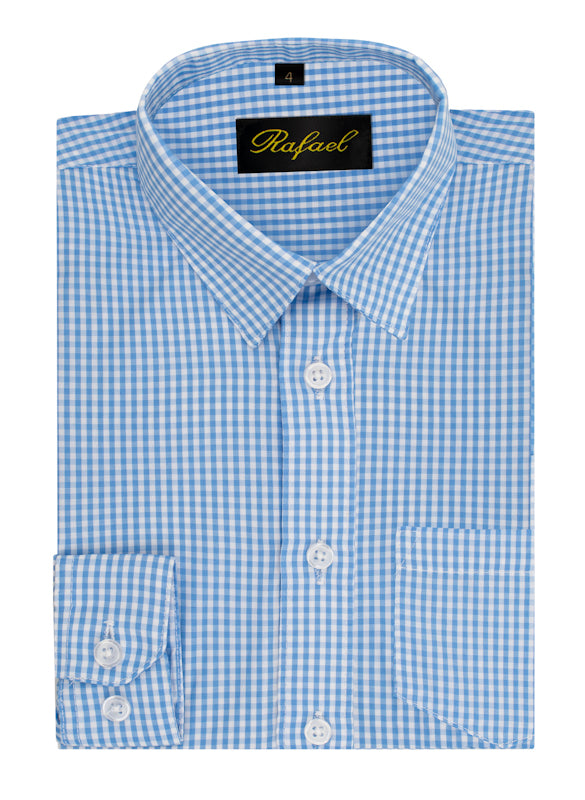 S701 BOYS CHECKERED FORMAL DRESS SHIRT IN 6 COLORS SIZE 2-20