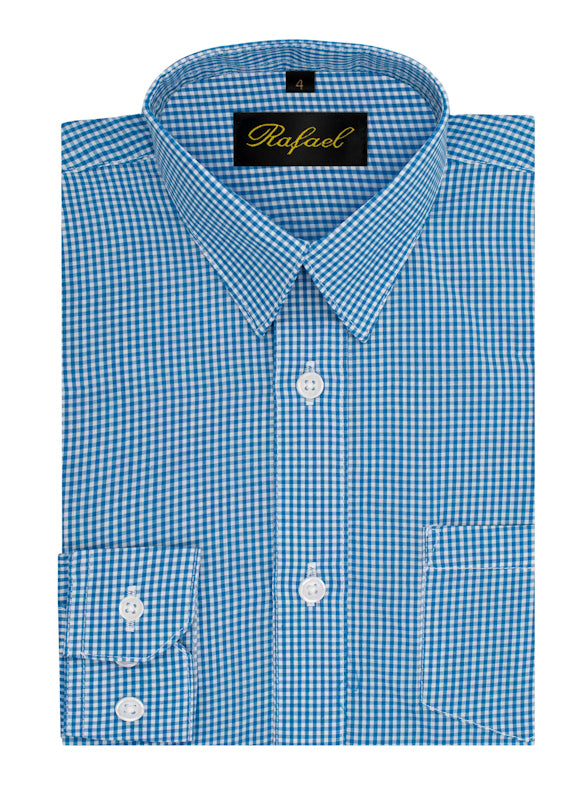 S701 BOYS CHECKERED FORMAL DRESS SHIRT IN 5 COLORS SIZE 2-20