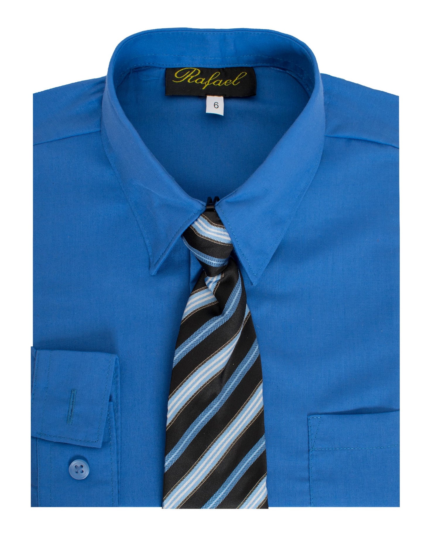 S-858 Boys formal dress shirt with striped tie IN 6 COLORS (BURGUNDY-LIGHT AQUA-SALMON-OLIVE-LIGHT YELLOW-ROYAL BLUE) SIZE 2-20