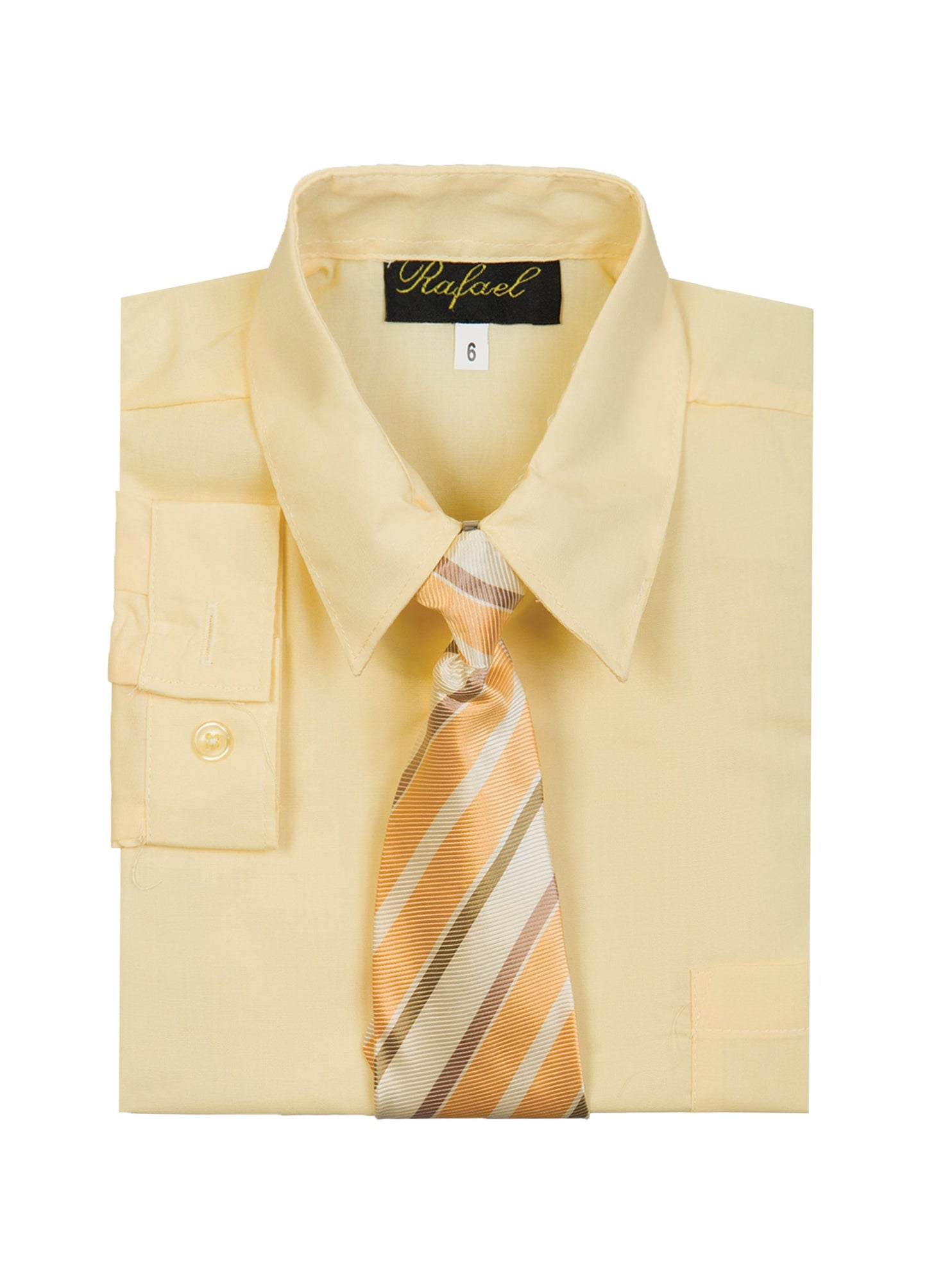 S-858 Boys formal dress shirt with striped tie IN 6 COLORS (BANANA-BLACK-FUCHSIA-AQUA-IVORY-PASTEL GREEN) SIZE 2-20