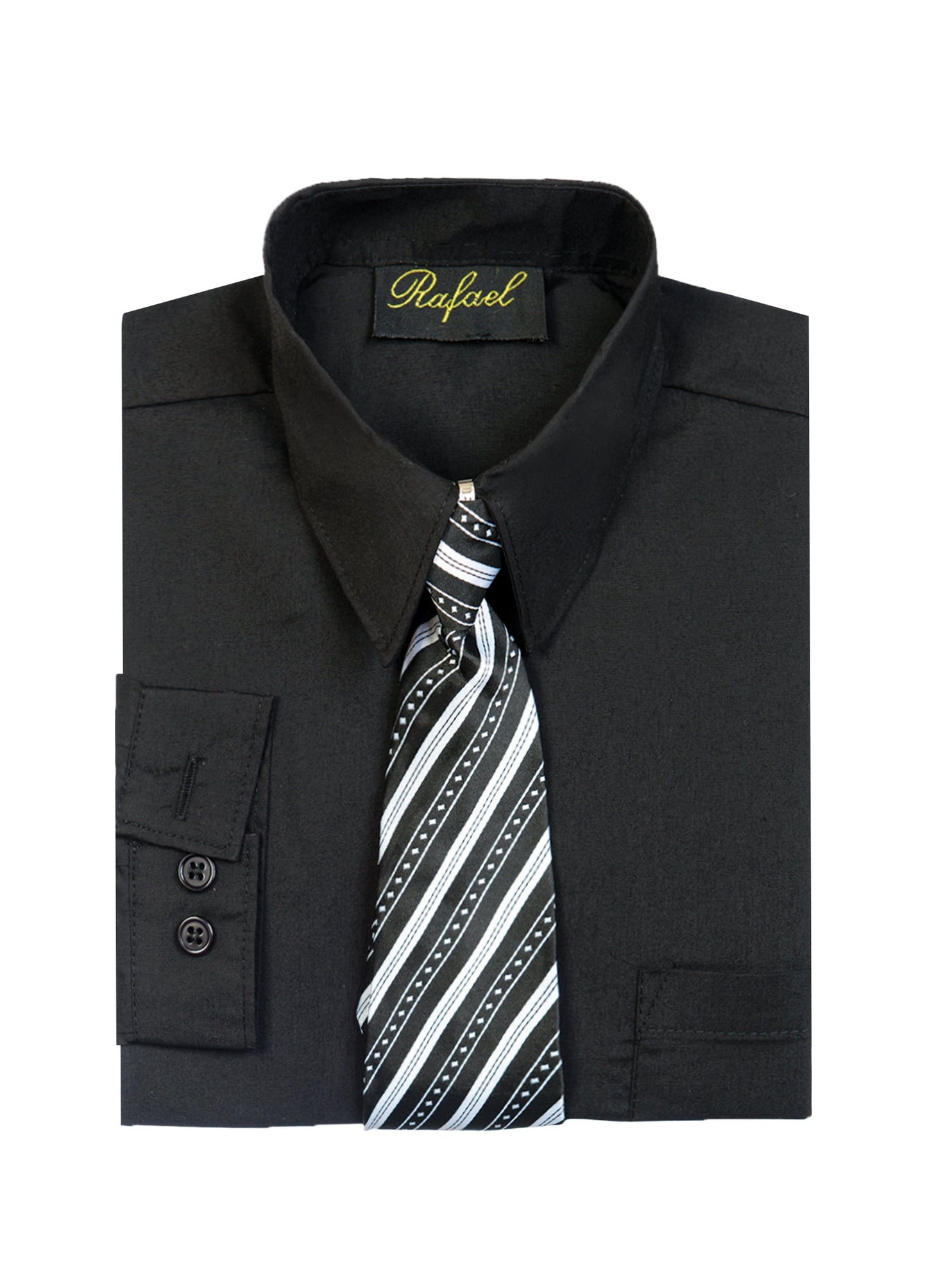 S-858 Boys formal dress shirt with striped tie IN 6 COLORS (BANANA-BLACK-FUCHSIA-AQUA-IVORY-PASTEL GREEN) SIZE 2-20