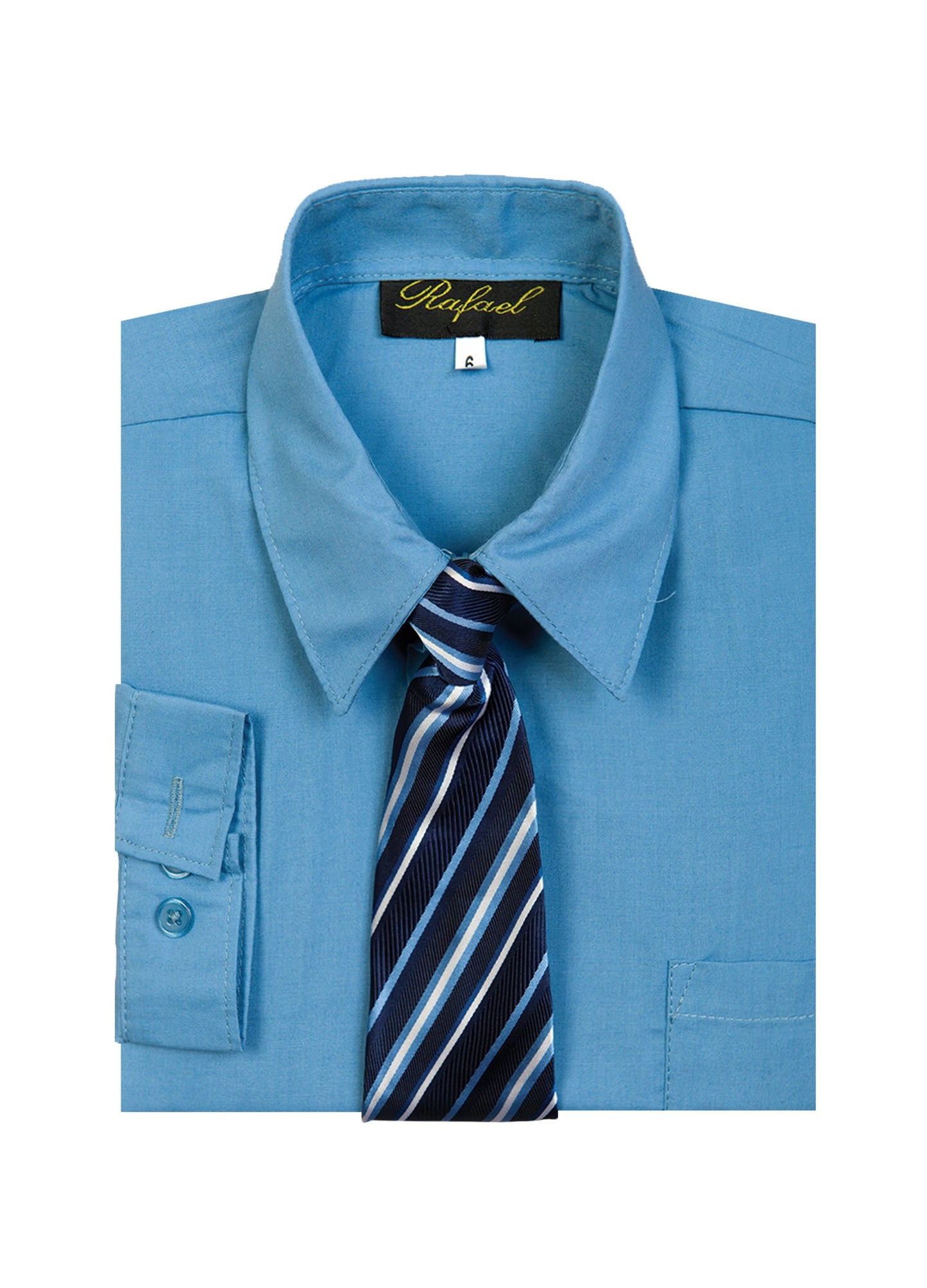 S-858 Boys formal dress shirt with striped tie IN 6 COLORS (PUMKIN-PURPL-TURQ-VIVID BLUE-LIME-CRYSTAL BLUE) SIZE 2-20