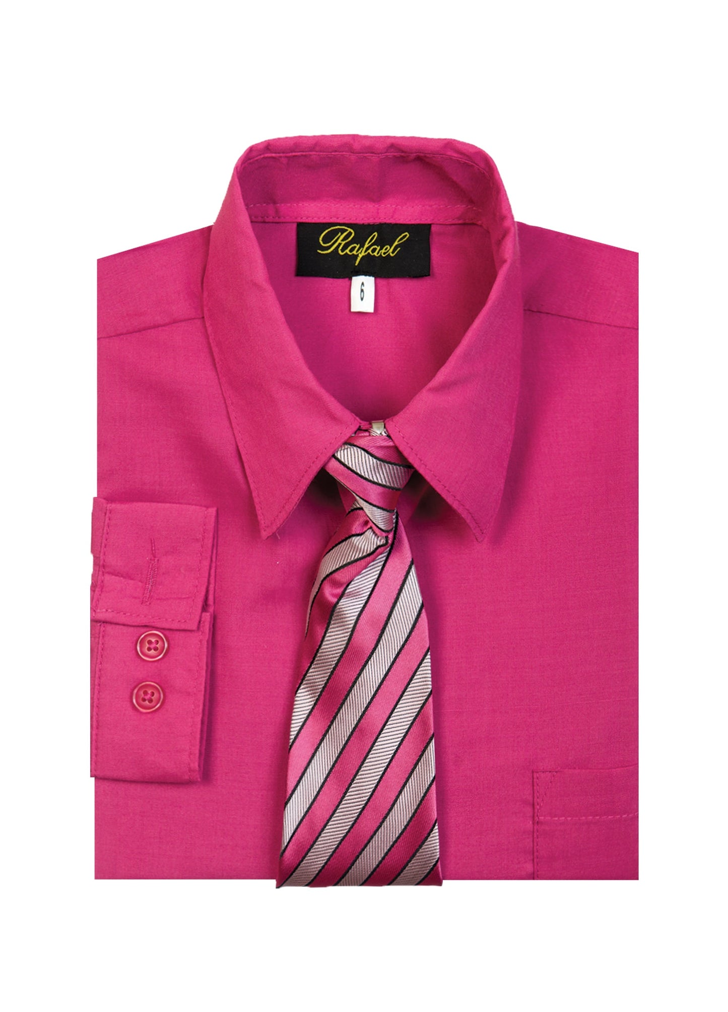 S-858 Boys formal dress shirt with striped tie IN 6 COLORS (BANANA-BLACK-FUCHSIA-AQUA-IVORY-PASTEL GREEN) SIZE 2-20