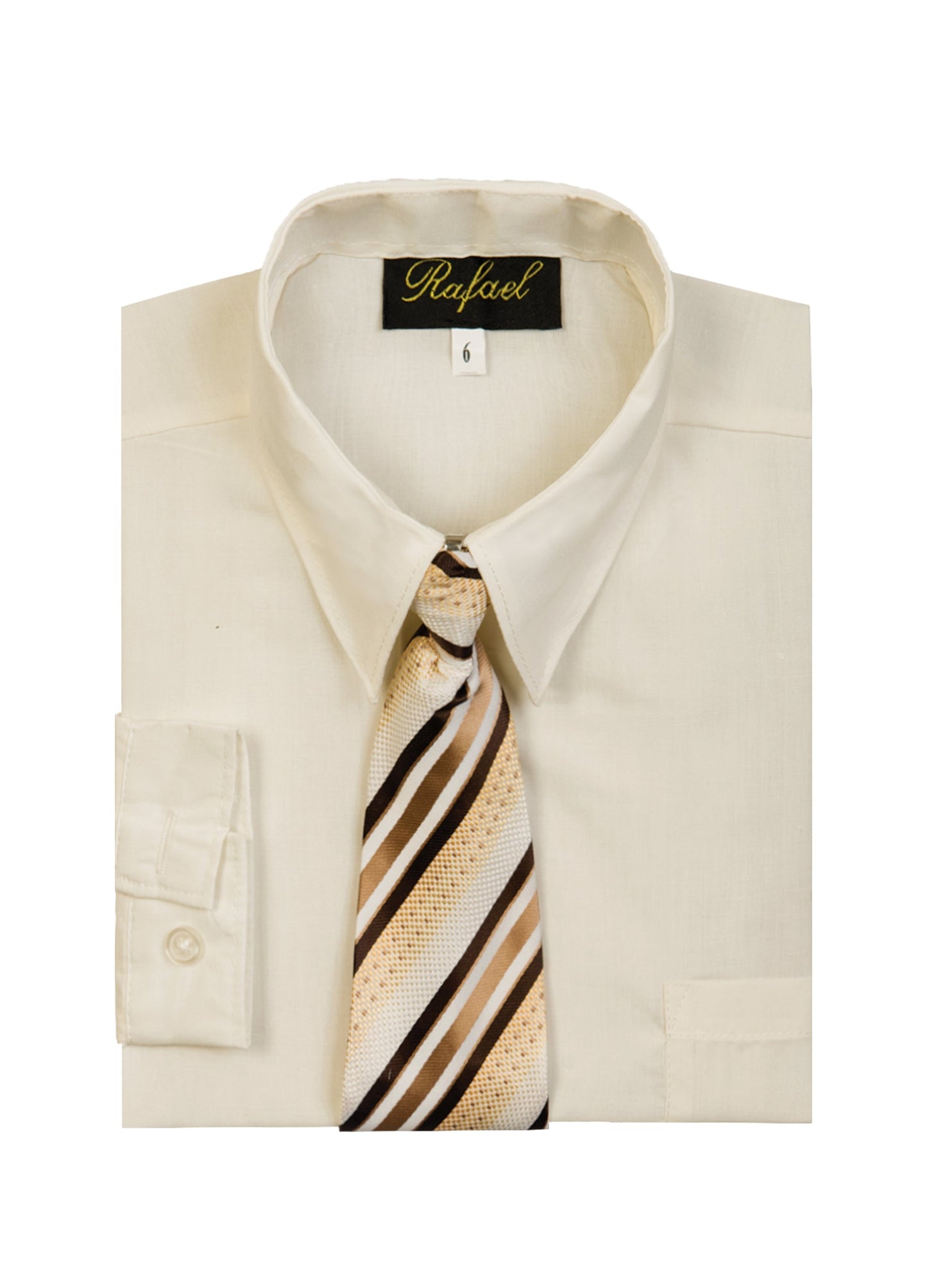 S-858 Boys formal dress shirt with striped tie IN 6 COLORS (BANANA-BLACK-FUCHSIA-AQUA-IVORY-PASTEL GREEN) SIZE 2-20