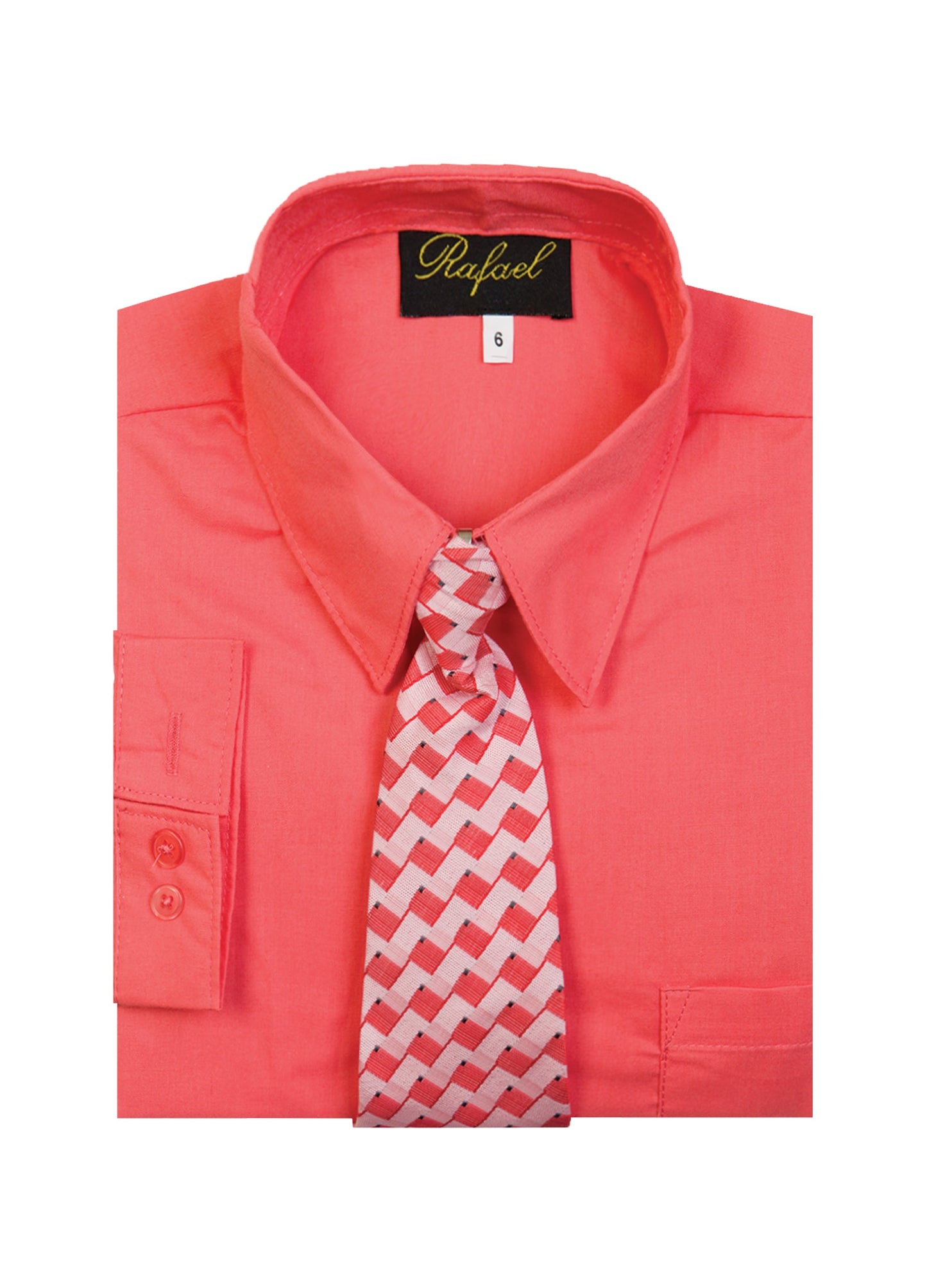 S-858 Boys formal dress shirt with striped tie IN 6 COLORS (WHITE-PINK-SILVER-RED-MELON-EMERALD) SIZE 2-20