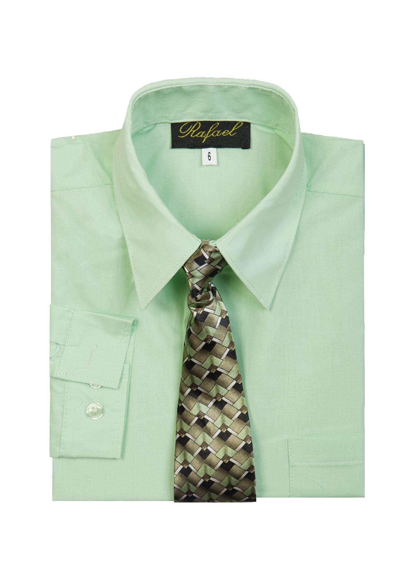 S-858 Boys formal dress shirt with striped tie IN 6 COLORS (BANANA-BLACK-FUCHSIA-AQUA-IVORY-PASTEL GREEN) SIZE 2-20