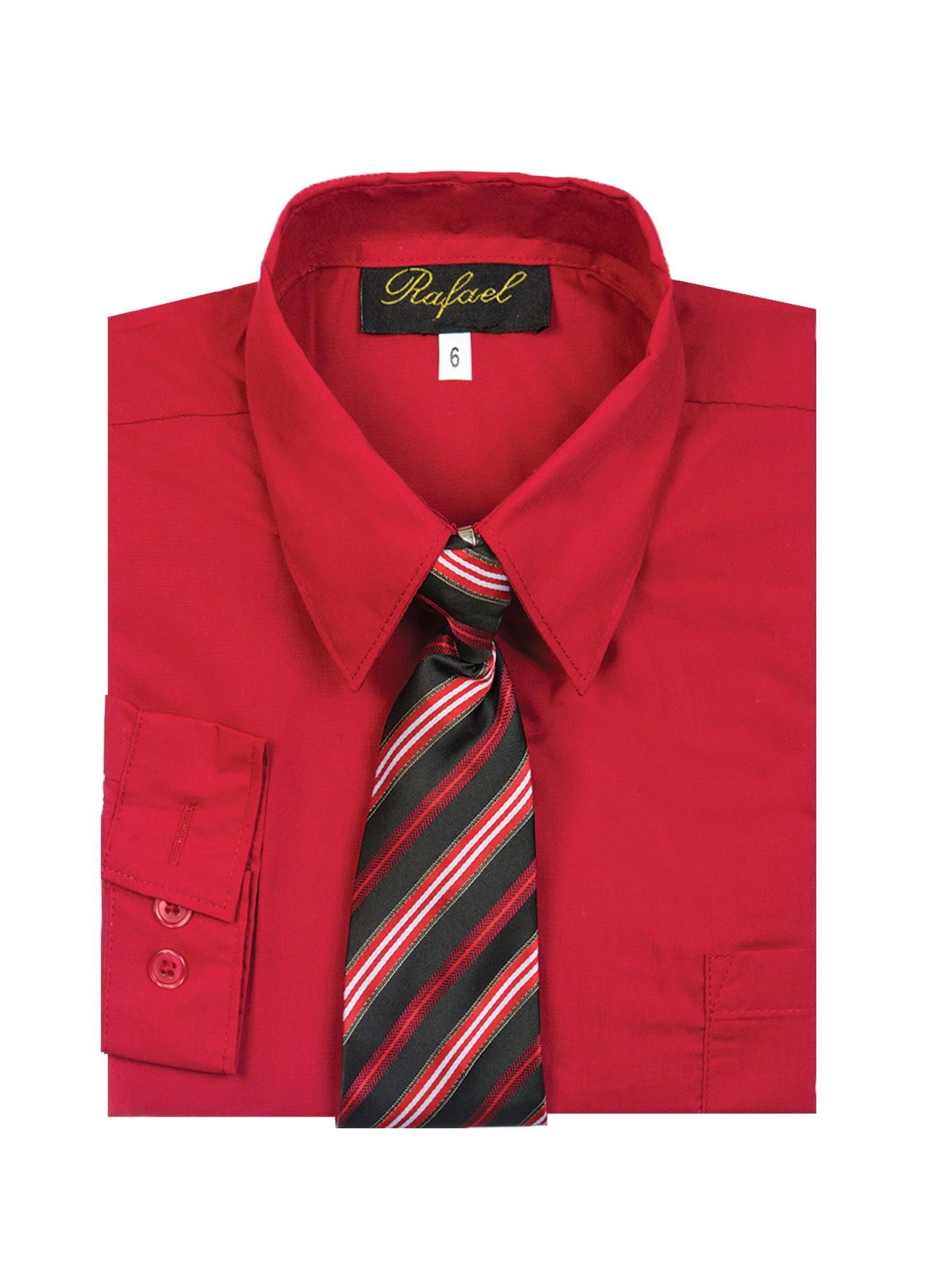 S-858 Boys formal dress shirt with striped tie IN 6 COLORS (WHITE-PINK-SILVER-RED-MELON-EMERALD) SIZE 2-20