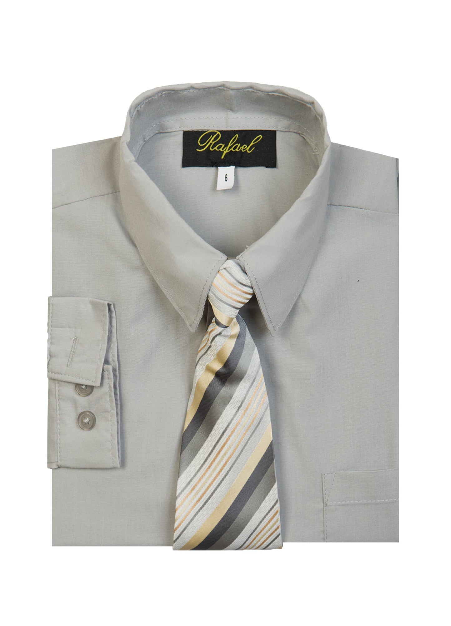 S-858 Boys formal dress shirt with striped tie IN 6 COLORS (WHITE-PINK-SILVER-RED-MELON-EMERALD) SIZE 2-20