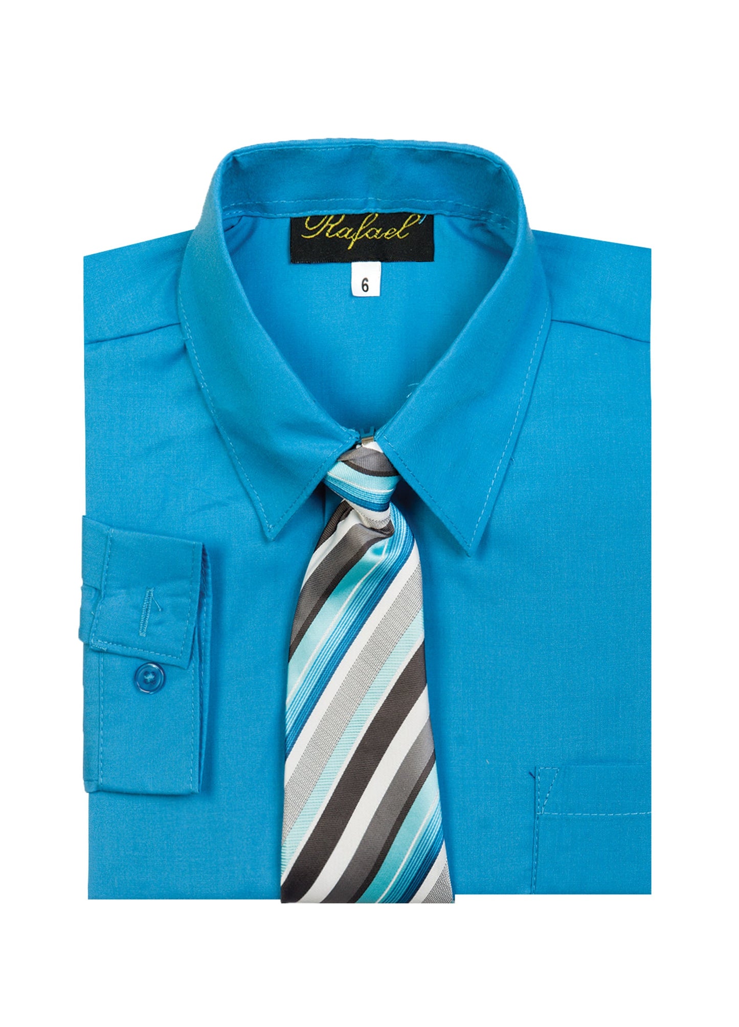 S-858 Boys formal dress shirt with striped tie IN 6 COLORS (PUMKIN-PURPL-TURQ-VIVID BLUE-LIME-CRYSTAL BLUE) SIZE 2-20