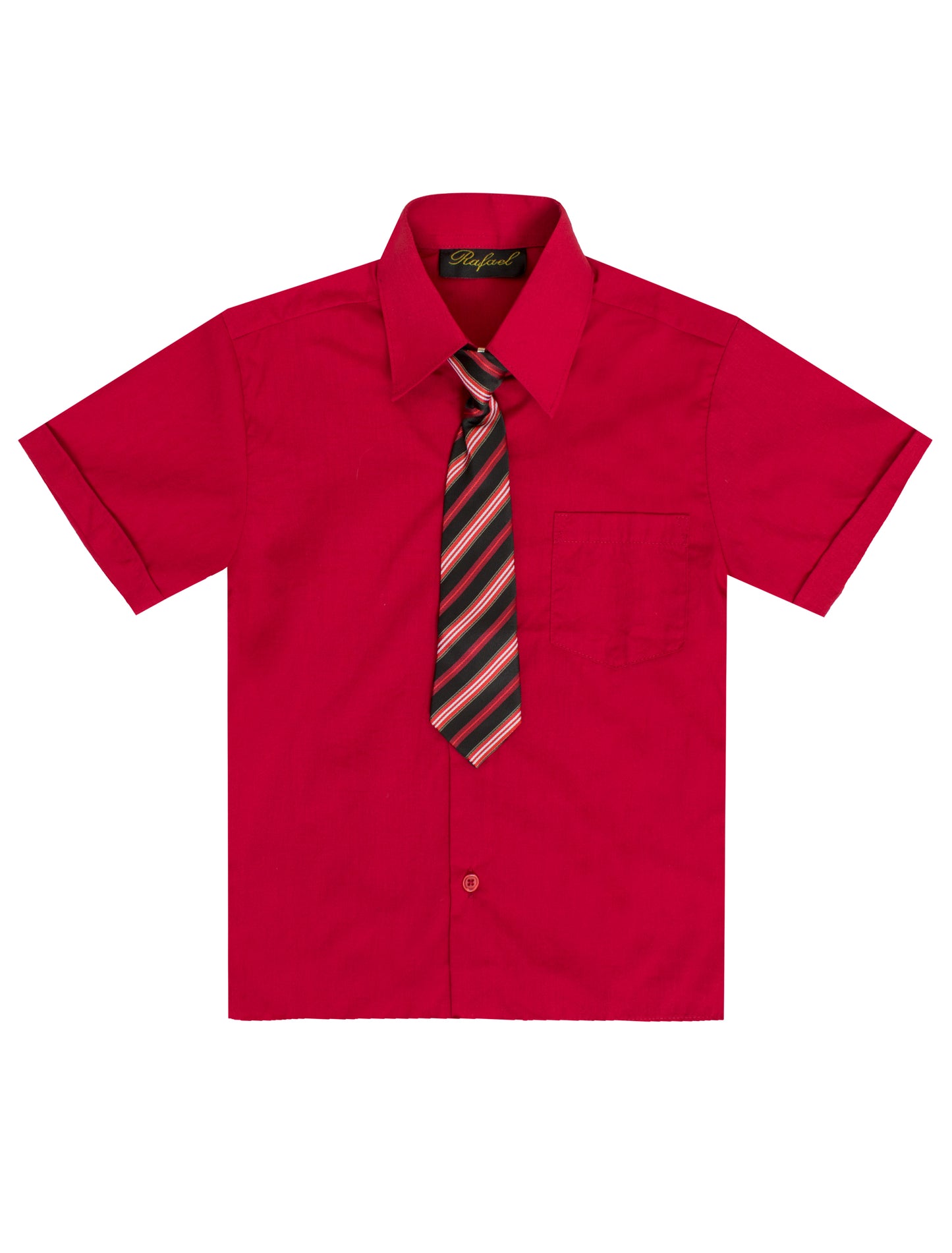 S-889 BOYS FORMAL SHORT SLEEVE DRESS SHIRT WITH STRIPED TIE 7 COLORS (BANANA-LIME-RED-SILVER-L BLUE-TURQ-WHITE) SIZE 2-20