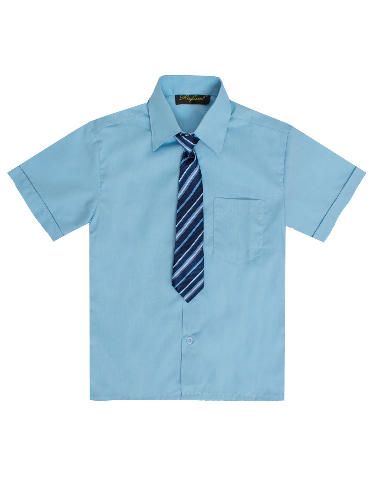 S-889 BOYS FORMAL SHORT SLEEVE DRESS SHIRT WITH STRIPED TIE 7 COLORS (BANANA-LIME-RED-SILVER-L BLUE-TURQ-WHITE) SIZE 2-20