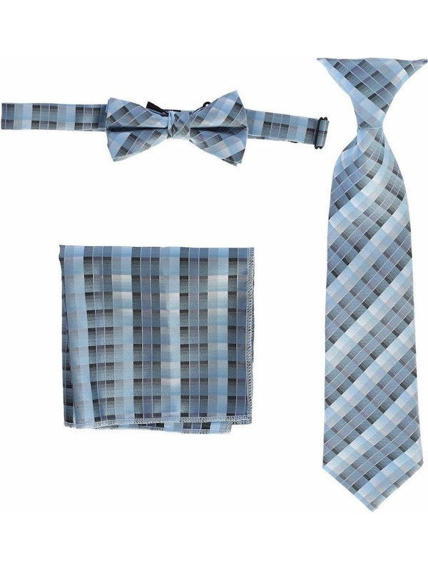 CTS-BOYS-3 PC SET-CHECKERED-TIE-BOWTIE-P SQ-15 COLORS-SIZE 2-4 AND 5-7 AND 8-18