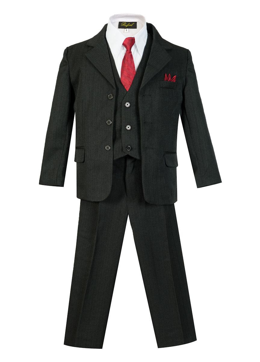 ST-888 Boys formal suit with Stripe tie (5 pcs) GRAY-NAVY-BLACK
