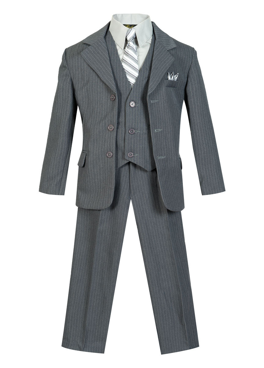 ST-888 Boys formal suit with Stripe tie (5 pcs) GRAY-NAVY-BLACK