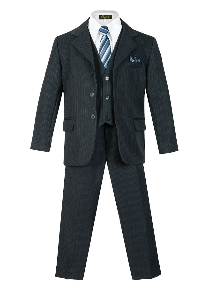 ST-888 Boys formal suit with Stripe tie (5 pcs) GRAY-NAVY-BLACK