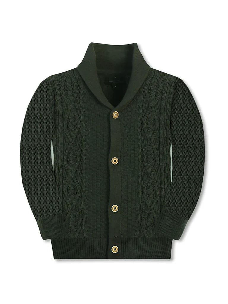 SW-2 CARDIGAN KNITTED SHAWL COLLAR SWEATER - 4 COLORS - SIZE 2-18