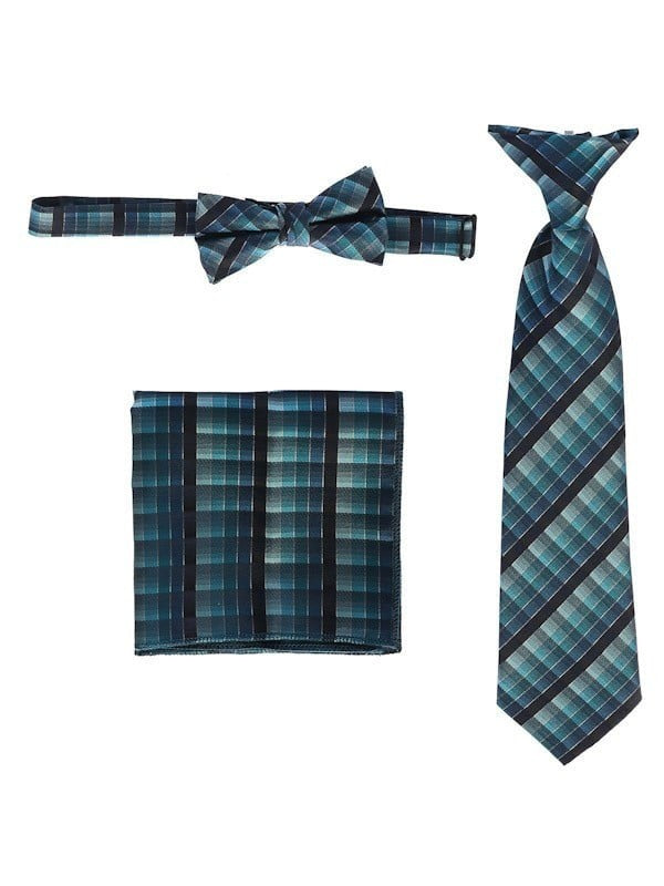 CTS-BOYS-3 PC SET-CHECKERED-TIE-BOWTIE-P SQ-15 COLORS-SIZE 2-4 AND 5-7 AND 8-18