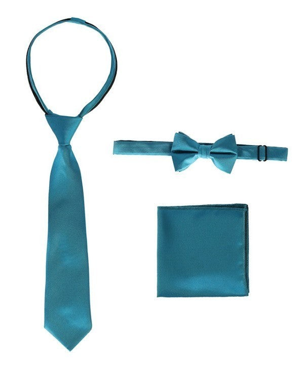 STS-BOYS-3 PC SET-SOLID-TIE-BOWTIE-P SQ-20 COLORS-SIZE 2-4 AND 5-7 AND 8-18